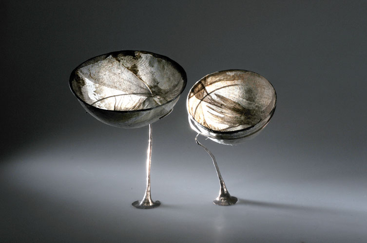 Fishbowls on stands - cod, silver plated copper