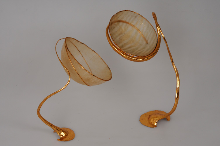 Vellum bowls on stands - vellum, copper, gold leaf